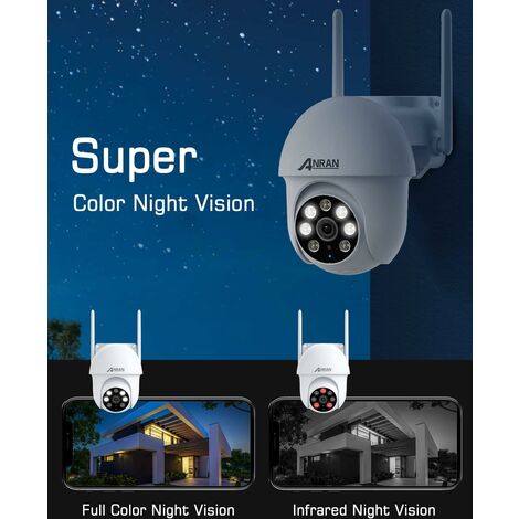 Caméra de Surveillance WiFi Extérieure 5MP, 360° PTZ Caméra IP avec Suivi Automatique, Vision Nocturne Couleur 30m, Audio Bidirectionnel, Alerte Instantanée, Détection de Mouvement, ANRAN P3 Max Blanc