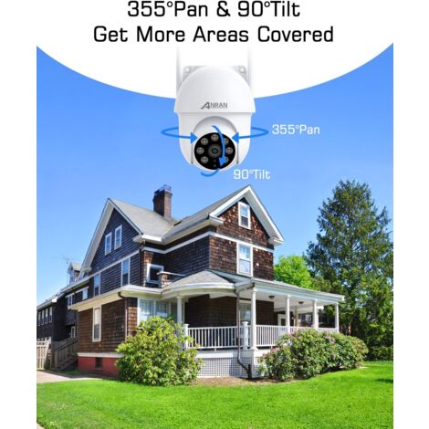 Caméra de Surveillance WiFi Extérieure 5MP, 360° PTZ Caméra IP avec Suivi Automatique, Vision Nocturne Couleur 30m, Audio Bidirectionnel, Alerte Instantanée, Détection de Mouvement, ANRAN P3 Max Blanc