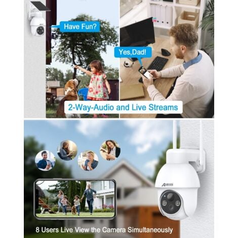 Caméra de Surveillance WIFI Exterieure 3MP sans Fil Solaire, Alarme Sonore, Audio Bidirectionnel, Détection de Mouvement PIR, Vision Nocturne Colorée de 30m, Compatible Alexa, ANRAN Q03 Blanc