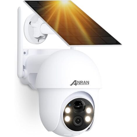 Caméra de Surveillance extérieur WiFi sans 5MP Fil  Sirène Alarme+Panneau Solaire 4 Spotlight+Siren, Vision Nocturne Couleur Détection Intelligente, Compatible Alexa, ANRAN Q01 Max Blanc