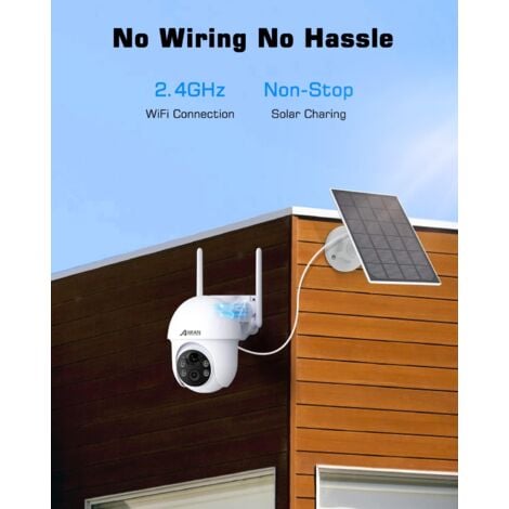 Caméra de Surveillance extérieur WiFi sans 5MP Fil  Sirène Alarme+Panneau Solaire 4 Spotlight+Siren, Vision Nocturne Couleur Détection Intelligente, Compatible Alexa, ANRAN Q01 Max Blanc