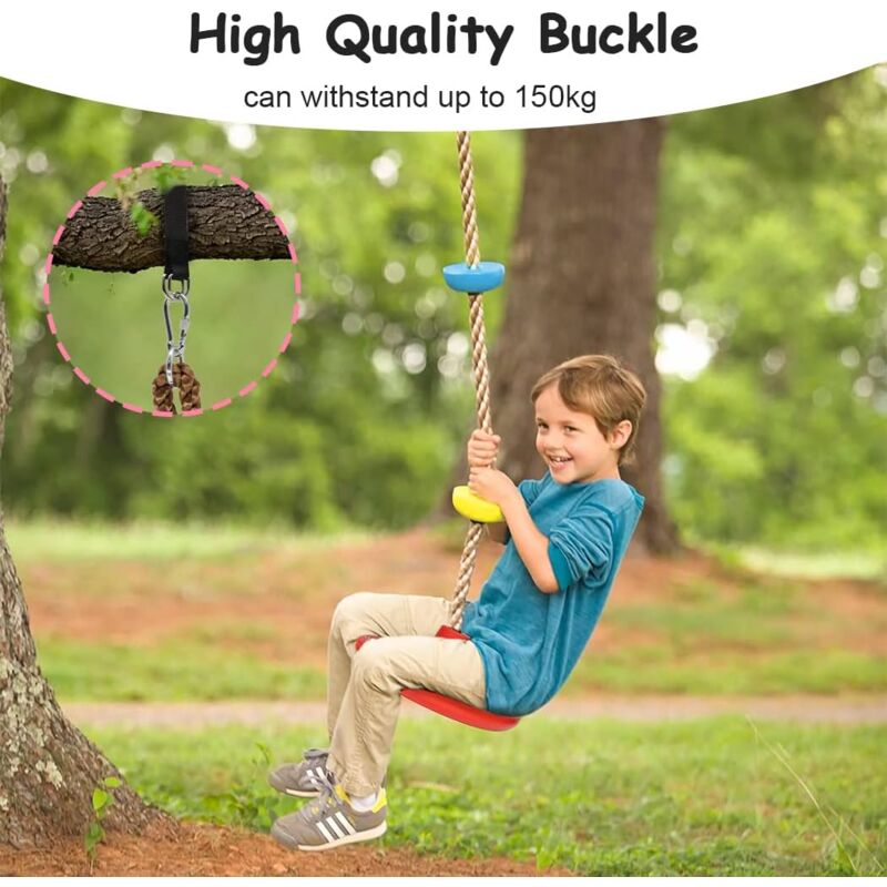 Balançoire Jardin Enfant SELEWARE - Siège Plastique Antidérapant, Corde Réglable - 500LB Capacity, Orange
