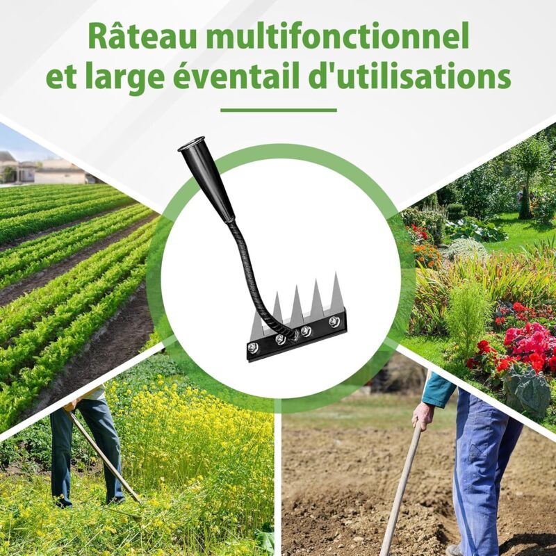 Râteau De Jardin Détachable En Acier Carbone - Outil Robuste Pour Désherbage Et Ameublissement Du Sol