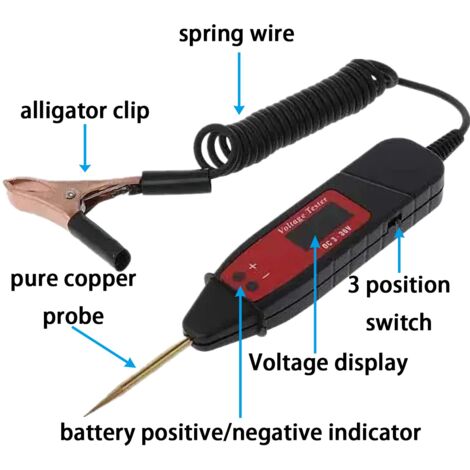 Testeur Tension Automobile 3-48V - Stylo Voltmètre LCD Avec Pince Crocodile