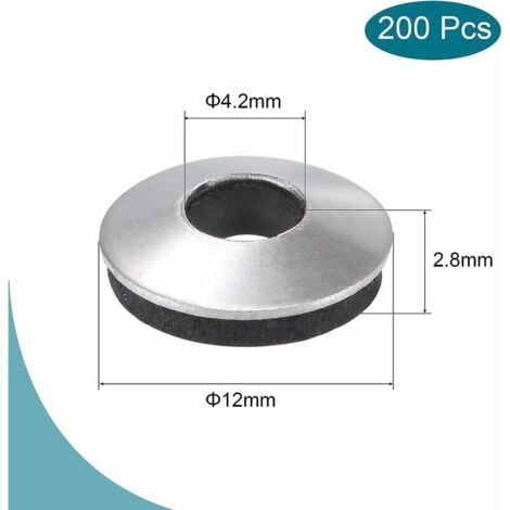 Lot de 200 Rondelles d'Etanchéité EPDM Inox 12 x 4,2 x 2,8 mm,