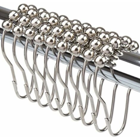Ensemble De 12 Crochets Crochets Pour Rideaux De Douche Anneaux Pour Rideaux En Acier Inoxydable Avec Boules En Métal Poli Anneaux Pour Rideaux Robustes Pour Salles De Bains