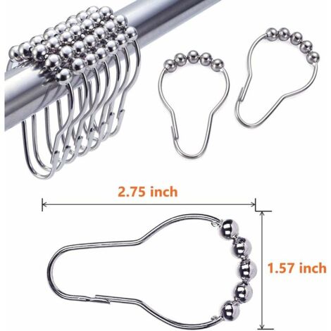 Ensemble De 12 Crochets Crochets Pour Rideaux De Douche Anneaux Pour Rideaux En Acier Inoxydable Avec Boules En Métal Poli Anneaux Pour Rideaux Robustes Pour Salles De Bains