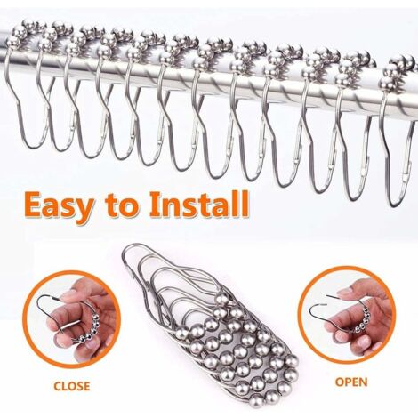 Ensemble De 12 Crochets Crochets Pour Rideaux De Douche Anneaux Pour Rideaux En Acier Inoxydable Avec Boules En Métal Poli Anneaux Pour Rideaux Robustes Pour Salles De Bains