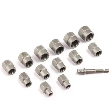 Jeu Extracteur écrous/vis Endommagés - 15 Pièces - Tailles 6,35-19mm - Acier Chrome-molybdène - Adaptateur Inclus - Mallette
