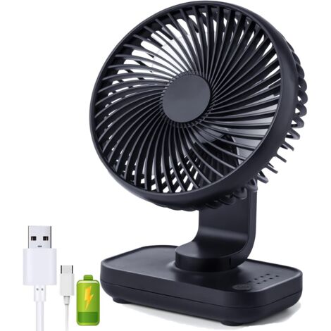 Ventilateur De Table Miady - Batterie 5000 MAh, Oscillation 135°, 3 Vitesses, Silencieux, USB-C, Pour Bureau Ou Maison