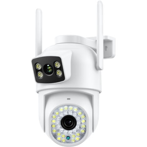 Camera de Surveillance Exterieur 2.5K, Camera Surveillance WiFi Exterieure Double Objectif 2.4Ghz, Détection Humaine, Vision Nocturne Couleur, Audio Bidirectionnel, Stockage SD et Cloud, IP66