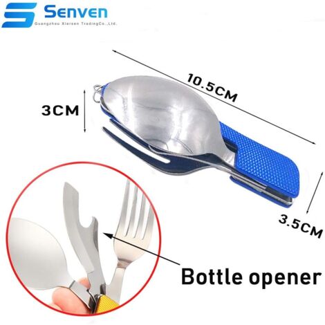Set De Couverts De Camping 5 En 1 Pliable - Acier Inoxydable, Pour Randonnée, Voyage