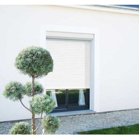 Kit Volet Roulant Ajustable en Aluminium - Montage Facile , Pour Fenêtre Porte-Fenêtre, Manuel Motorisé Solaire,(h100 x l80 cm, Blanc, Sangle)