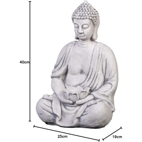 Statue de Bouddha en Pierre Solide avec Bol, Taille 40 cm, Couleur Gris, Poids 11 kg, en Pierre moulée résistante au Gel pour l'intérieur et l'extérieur