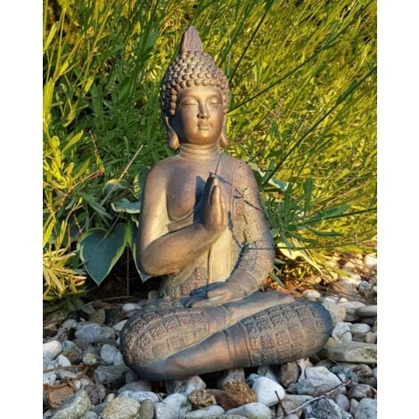 Statue de Bouddha Feng Shui Figure de Bouddha Décoration Jardin Boudda Pierre Artificielle 33cm Imitation Bronce