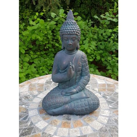 Statue de Bouddha Feng Shui Figure de Bouddha Décoration Jardin Boudda Pierre Artificielle 33cm Imitation Bronce