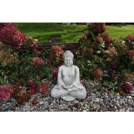 Statue Bouddha ,Figure de Pierre Massive Bouddha en Pierre reconstituée, résistant au Gel (Gris)