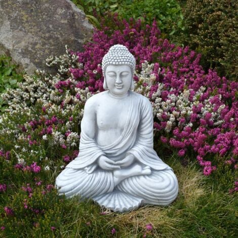 Statue Bouddha ,Figure de Pierre Massive Bouddha en Pierre reconstituée, résistant au Gel (Gris)