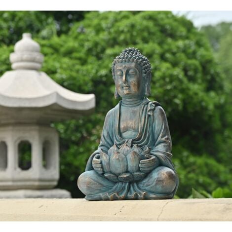 Bouddha Decoration Jardin Exterieur Lumière Solaire, Statue de Bouddha Assis, Figurine Bouddha Zen de Antigel Résistant aux Intempéries et au Gel Feng Shui,Cadeau Femme