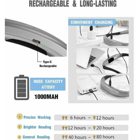 Lampe de Lecture de Cou Rechargeable, Lampe pour lecture au Lit, 3 Couleurs, 6 Niveaux de Luminosité, Bras Pliables, Longue Durée de Vie, Parfaite pour la Lecture,Le Tricot,la Réparation [Classe énerg