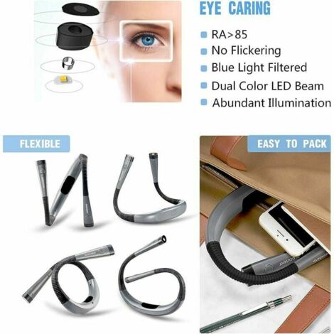 Lampe de Lecture de Cou Rechargeable, Lampe pour lecture au Lit, 3 Couleurs, 6 Niveaux de Luminosité, Bras Pliables, Longue Durée de Vie, Parfaite pour la Lecture,Le Tricot,la Réparation [Classe énerg