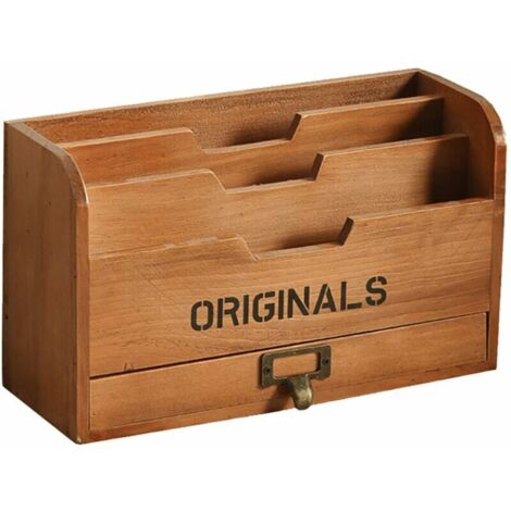 Organiseur De Bureau Vintage En Bois Avec Tiroir, Porte