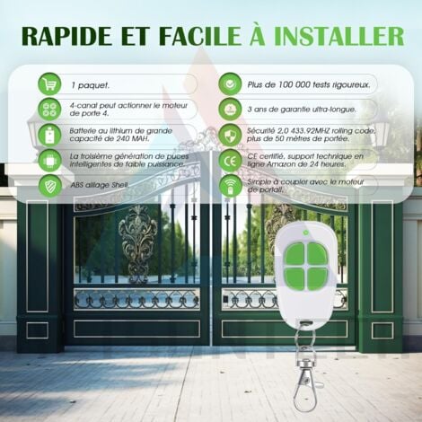 1 x AAM0085 Télécommande Motorisation Portail Portes de Garage 4-Canaux 433,92MHz Garantie de 3 Ans, Compatible avec les portes de garage modèle "SCS"