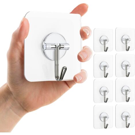 10 Crochets Adhésifs Transparents Pour Salle De Bain - Invisibles, Sans Perçage, Pour Toutes Surfaces Lisses