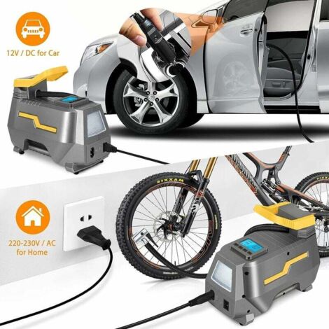 Compresseur Air 12V/220V 150 PSI - Double Alimentation Voiture/prise Maison - Gonfleur Pneus, Ballons, Avec Lampe LED Et Adaptateurs