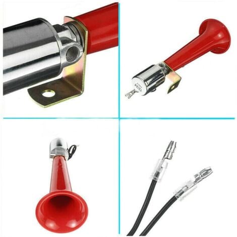 Soldes Klaxon à Air Turc Trompette Sifflet 180dB 400Hz pour Auto Camion Bateau Bus, Rouge 12 V 24 V