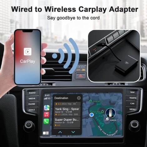 Adaptateur CarPlay pour iPhone Adaptateur sans fil, convertit CarPlay filaire en CarPlay sans fil 5 GHz WiFi Auto Connect, pour iPhone iOS 10+