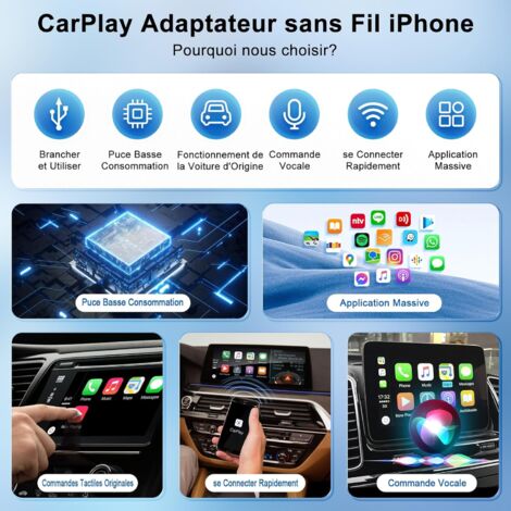 Adaptateur CarPlay sans Fil pour iPhone, Dongle Carplay sans Fil pour OEM, Adaptateur CarPlay Wireless Convertir Filaire en Wireless CarPlay Compatible 2017+ des Voitures, WiFi 5 GHz & iOS 10+