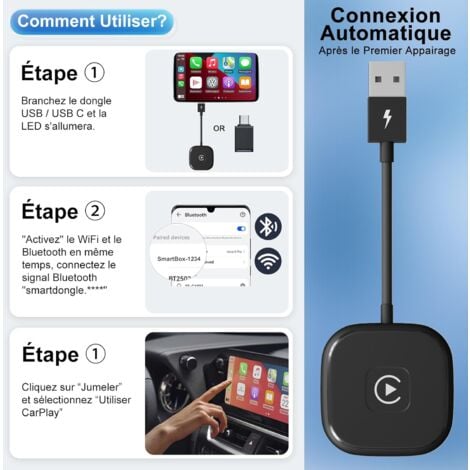 Adaptateur CarPlay sans Fil pour iPhone, Dongle Carplay sans Fil pour OEM, Adaptateur CarPlay Wireless Convertir Filaire en Wireless CarPlay Compatible 2017+ des Voitures, WiFi 5 GHz & iOS 10+