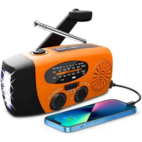 Radio Solaire, Radio portative manivelle, Radio génératrice avec AM/FM, Radio d'urgence avec manivelle, Bloc d'alimentation de Charge de 2000 mAh, Chargeur de téléphone Mobile USB, Alarme SOS