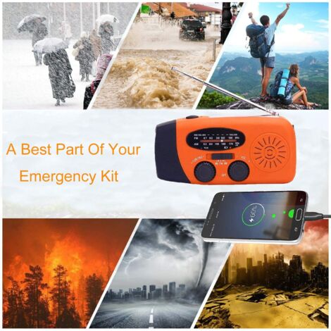 Radio Solaire, Radio portative manivelle, Radio génératrice avec AM/FM, Radio d'urgence avec manivelle, Bloc d'alimentation de Charge de 2000 mAh, Chargeur de téléphone Mobile USB, Alarme SOS