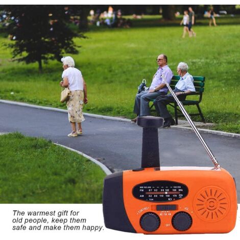 Radio Solaire, Radio portative manivelle, Radio génératrice avec AM/FM, Radio d'urgence avec manivelle, Bloc d'alimentation de Charge de 2000 mAh, Chargeur de téléphone Mobile USB, Alarme SOS
