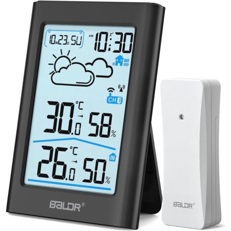 Station Météo Radio Avec Capteur Extérieur, Horloge Radio Numérique DCF, Thermomètre Hygromètre, Thermomètre Sans Fil Avec Piles | Leroy Merlin