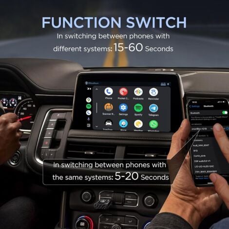 Carplay sans Fil & Android Auto sans Fil Adaptateur, 2 en 1 Clé SMT-AC01 Convertit Android Auto/Carplay Filaire en sans Fil pour Les Voitures avec AA & Carplay, USB C/A, Noir