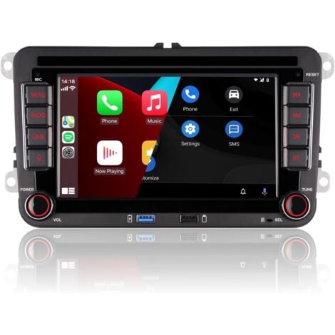 Autoradio Double din Compatible avec CarPlay sans Fil Android Auto avec 7 Pouces IPS Bluetooth/FM/AM Radio/USB/Puissance élevée pour VW Golf 5 6 Passat Jetta Caddy EOS T5 Tiguan Touran CC Polo