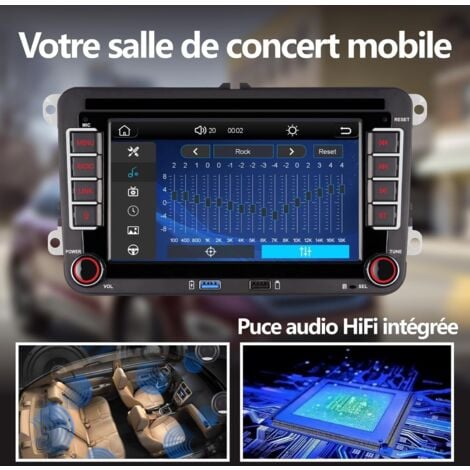 Autoradio Double din Compatible avec CarPlay sans Fil Android Auto avec 7 Pouces IPS Bluetooth/FM/AM Radio/USB/Puissance élevée pour VW Golf 5 6 Passat Jetta Caddy EOS T5 Tiguan Touran CC Polo