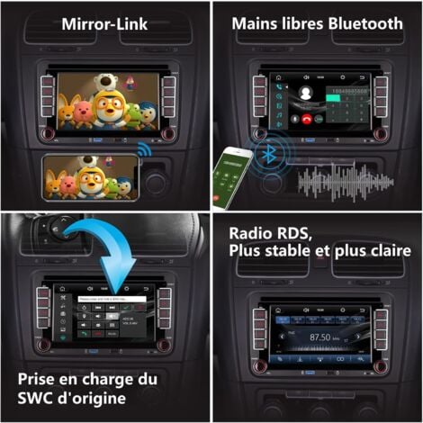 Autoradio Double din Compatible avec CarPlay sans Fil Android Auto avec 7 Pouces IPS Bluetooth/FM/AM Radio/USB/Puissance élevée pour VW Golf 5 6 Passat Jetta Caddy EOS T5 Tiguan Touran CC Polo