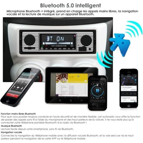 Autoradio Bluetooth 5.0 Poste Radio Voiture Bluetooth, autoradio 1 din Mains Libres pour 9-12V Auto Radio FM, Supporte 2 USB/AUX/SD/TF/MP3 1 DIN Autoradio Supporte iOS/Android
