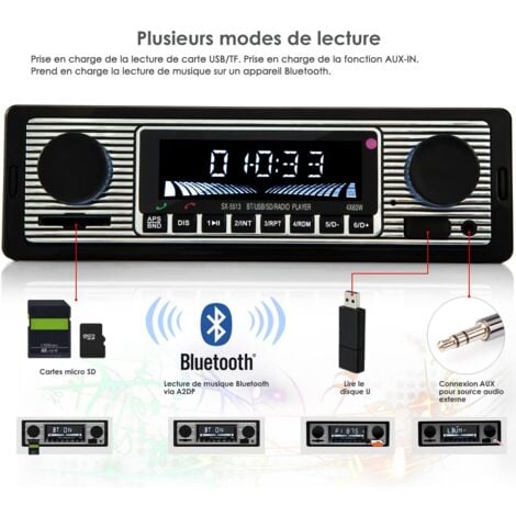 Autoradio Bluetooth 5.0 Poste Radio Voiture Bluetooth, autoradio 1 din Mains Libres pour 9-12V Auto Radio FM, Supporte 2 USB/AUX/SD/TF/MP3 1 DIN Autoradio Supporte iOS/Android