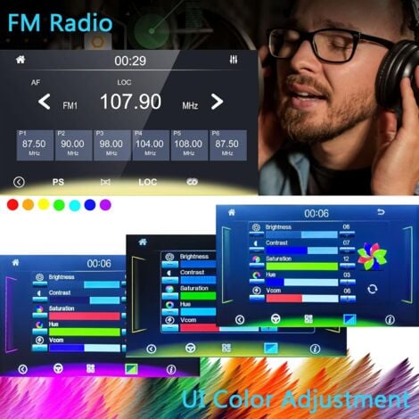 Autoradio de Voiture 1 Din Compatible avec Carplay et Android Auto, écran Tactile HD de 7 Pouces avec Mirror Link, Caméra de Recul, Volant, Mains Libres Bluetooth, FM, Port USB/SD/AUX
