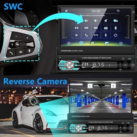 Autoradio de Voiture 1 Din Compatible avec Carplay et Android Auto, écran Tactile HD de 7 Pouces avec Mirror Link, Caméra de Recul, Volant, Mains Libres Bluetooth, FM, Port USB/SD/AUX
