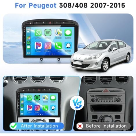 Autoradio Carplay pour Peugeot 308/408 2007-2013, Autoradio 9" avec écran Tactile et sans Fil A-pple Carplay Android Auto, Bluetooth/GPS/WiFi/FM/RDS/SWC/HiFi/USB+Caméra arrière