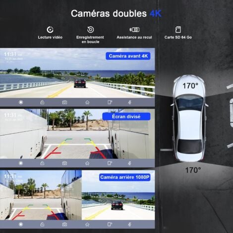 Autoradio sans Fil 9,26'' Apple Carplay Voiture, Dashcam 4K, Caméra Arrière 1080P, Commande Vocale, Écran Tactile, Android Auto, Navigation GPS, Radio Bluetooth, Mirror Link/AUX/FM/avec 64Go Carte