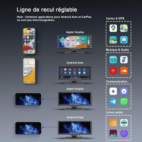 Autoradio sans Fil 9,26'' Apple Carplay Voiture, Dashcam 4K, Caméra Arrière 1080P, Commande Vocale, Écran Tactile, Android Auto, Navigation GPS, Radio Bluetooth, Mirror Link/AUX/FM/avec 64Go Carte