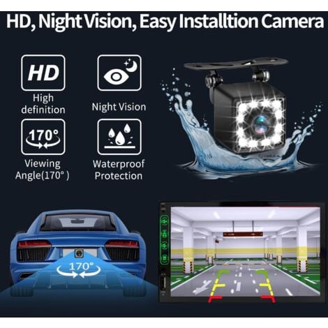 Autoradio Bluetooth 1 DIN avec Carplay et Android Auto - 7 Pouces HD Ecran Tactile Poste Radio Voiture Soutien Lien Miroir iOS/Android/Radio FM/USB/EQ – Autoradio avec Caméra de Recul