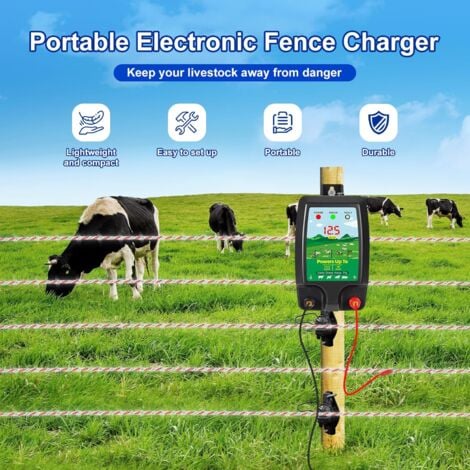 10KM Clôture électrique, Clôture électrique pour bétail, Animaux, Électrificateur de clôture électrique, Haute Puissance, Protection Parfaite pour Les Pâturages
